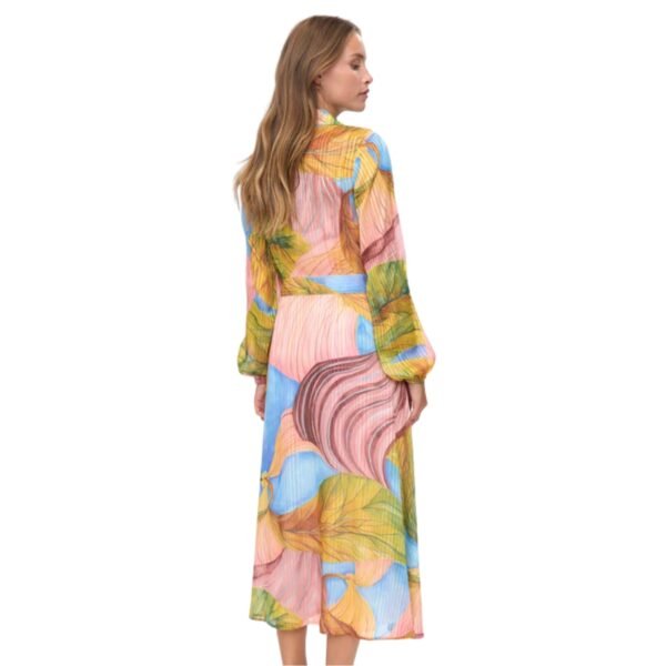 Women's Multi-Color Abstract Print Long Sleeve Shirt Dress - Pink, Blue (3)